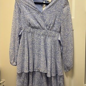 Japna Lavender Floral Long Sleeve Tiered Dress